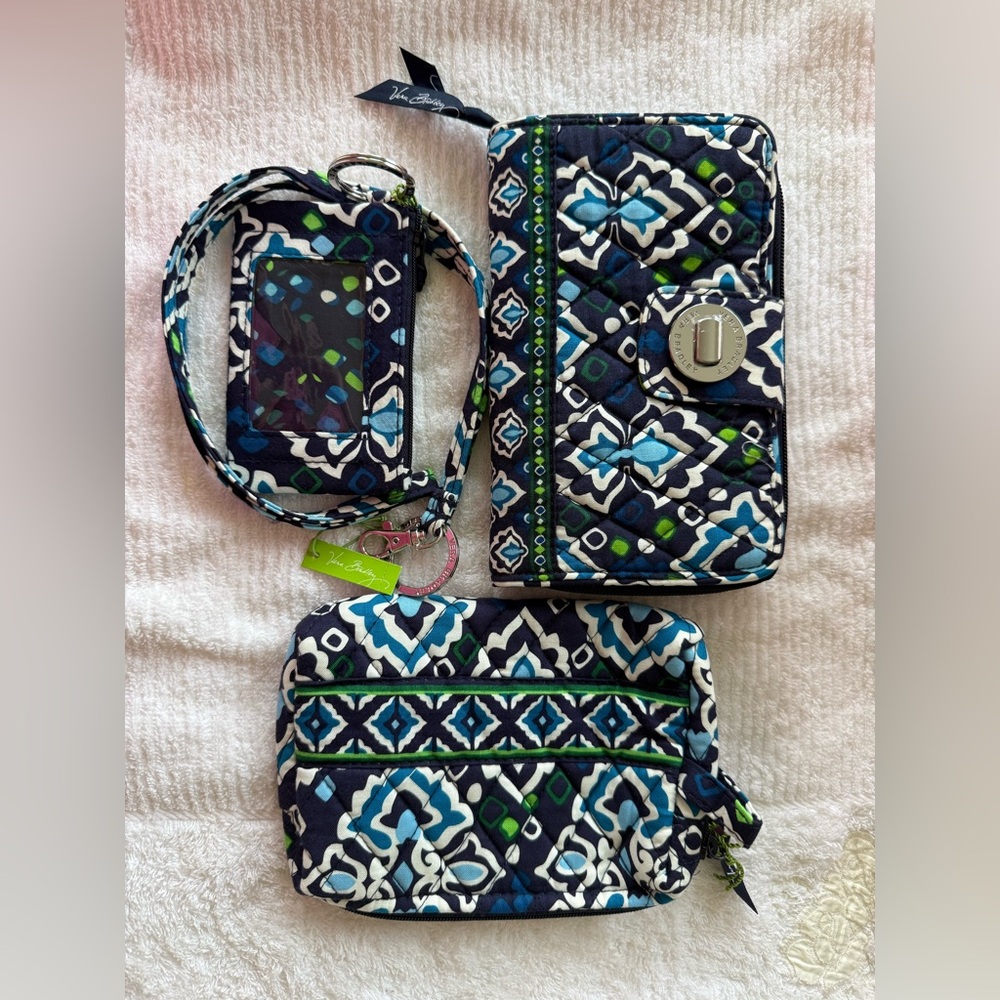 Vera Bradley small cosmetic bag, zip ID , Lanyard and Turn lock wallet